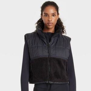 Women's Black High Pile and Quilted Vest - JoyLab Small